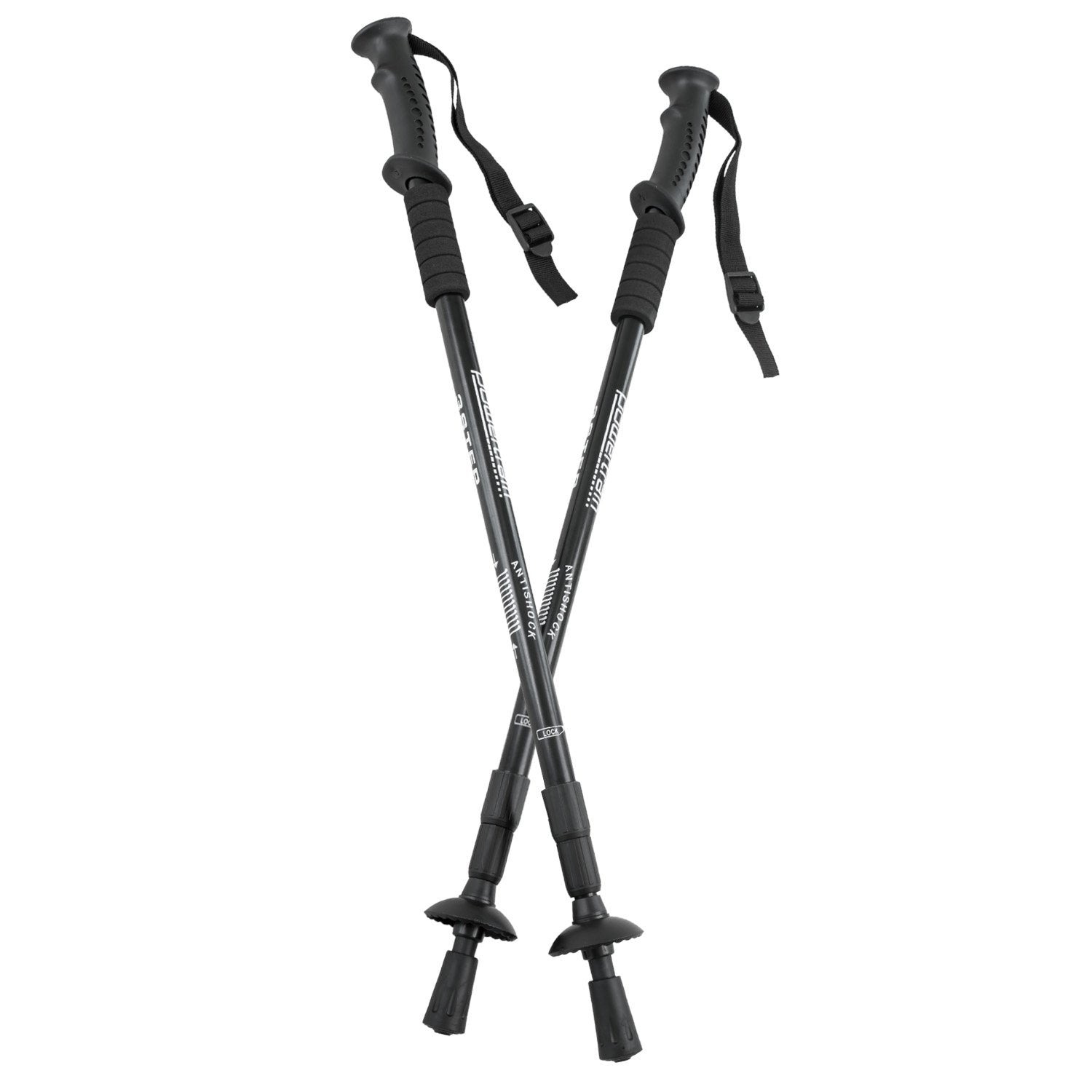 Powertrain Anti-Shock Trekking Hiking Poles Sticks Pair Black