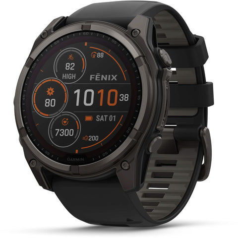 Garmin fenix® 8 51mm SOLAR Sapphire Edition Carbon Grey Titanium with Black + Pebble Grey Band