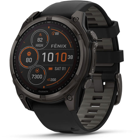 Garmin fenix® 8 47mm SOLAR Sapphire Edition Carbon Grey Titanium with Black + Pebble Grey Band