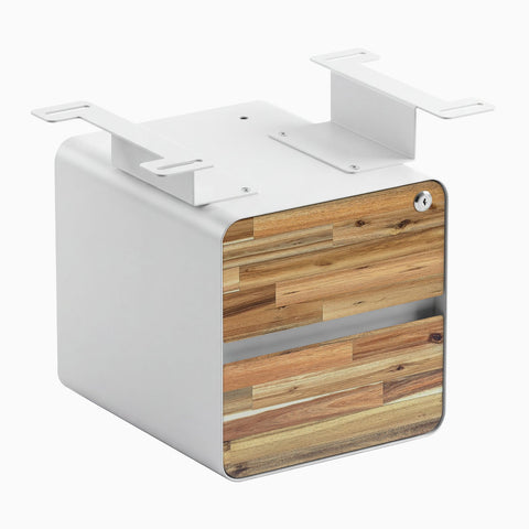 Desky Minimal Under Desk Cabinet - Acacia Hardwood / White