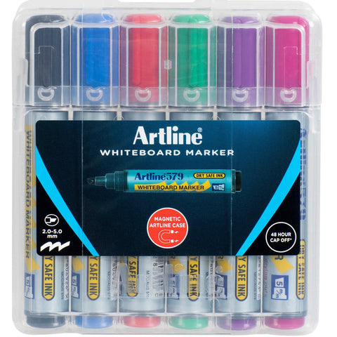 Artline 579 Whiteboard Markers Magnetic Hard Case 6 Pack