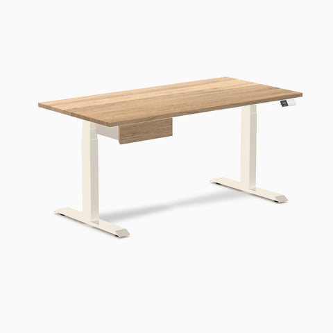 Desky Dual Hardwood Standing Desk With Drawer 150cm White Oak Desktop and Wheat Frame