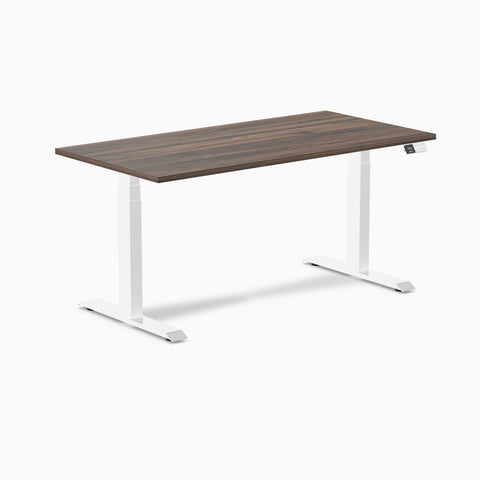 Desky Dual Melamine Sit Stand Desk 150cm Jarrah Legno Desktop and White Frame