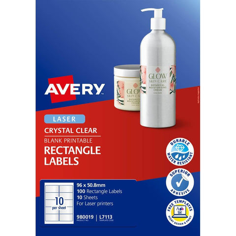 Avery 980019 L7113 Crystal Clear Rectangle Labels [Pack 10]