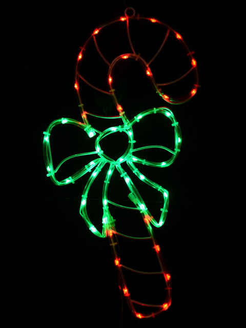Christmas Warehouse - OUDRS238 52cm Outdoor Candy Cane & Bow LED Noodle Rope Light Motif Red & Green