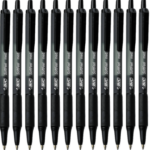 BIC Softfeel Retractable Ballpoint Pen Medium Soft Feel (Black) [Box 12]