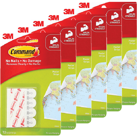 Command Adhesive Poster Picture Hanging Adhesive Sticky Strips 12 Strips 6 Packs