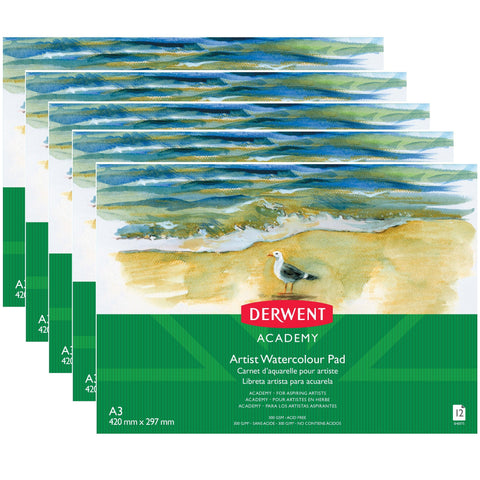 Derwent Academy Artist Watercolour Pad Landscape A3 12 Sheets 5 Packs