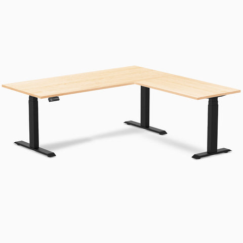Desky Hardwood L-Shape Sit Stand Desk 180 x 175 cm Maple Top and Matte Black Leg