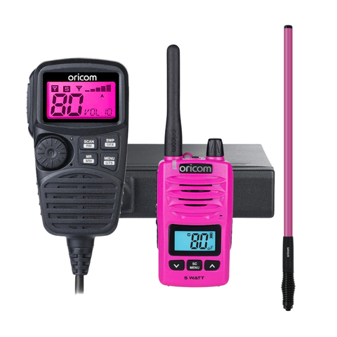 Oricom UHF360R 5 Watt UHF CB Radio Instant Replay + DTX600  IP67 5W Handheld + ANU316 4.5dBi UHF CB Antenna Pink (UHF350DRPNK)