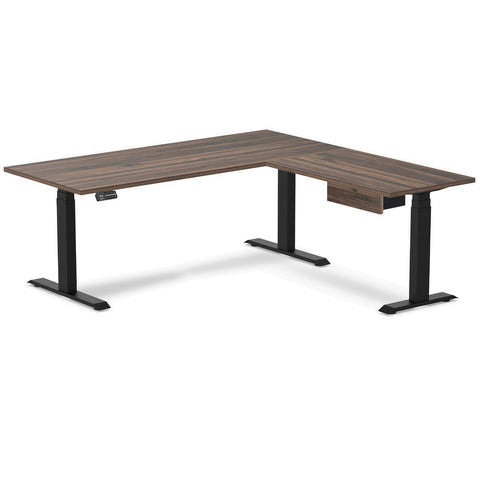 Desky Eco L-Shape Melamine Standing Desk With Drawer 150 x 155 cm Natural Walnut Top and Wheat Leg