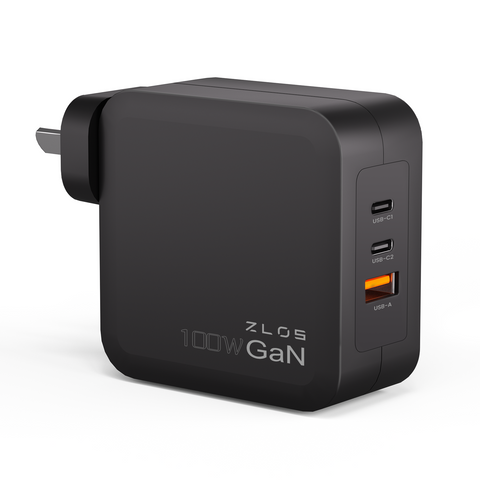 ZLOS 100W GaN 3-Port USB-C USB-A Wall Fast Charger (Black)