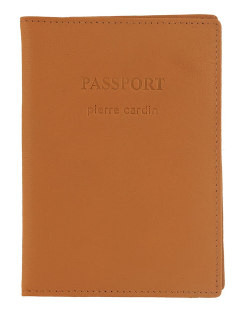 Pierre Cardin Leather Passport Holder/Cover Protected RFID Wallet Apricot