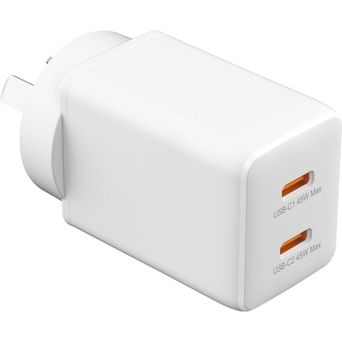 Monster 45W GaN Dual USB-C Port Wall Charger (White)