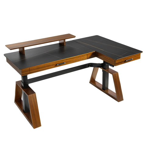 Eureka Ark Pro TX60L-B L Shaped Executive Slate Standing Desk with Two-Drawer