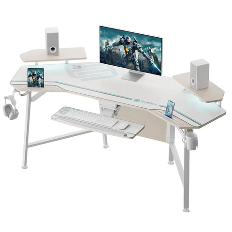Eureka Ergonomic 70" Wing Shaped Studio Desk With Keyboard Tray (White)