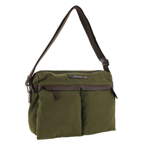 Police Rustic Men's Canvas Messenger Business Shoulder Bag 38cm Dark Olive