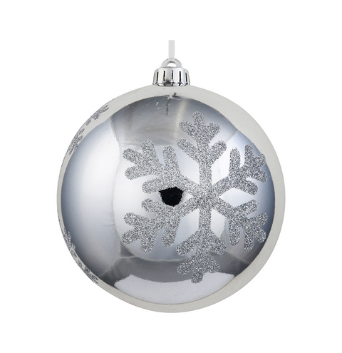 Christmas Warehouse - DECR2654 Celestial Chrome Silver Grand Glitter Snowflake Bauble 15cm
