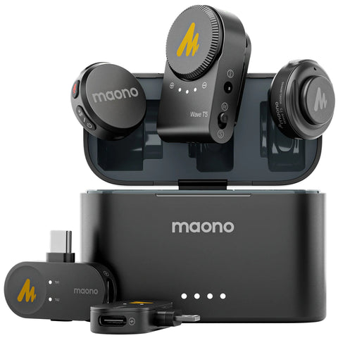 MAONO WAVE T5 Wireless Lavalier Microphone Combo For Camera/Lightning/Type-C