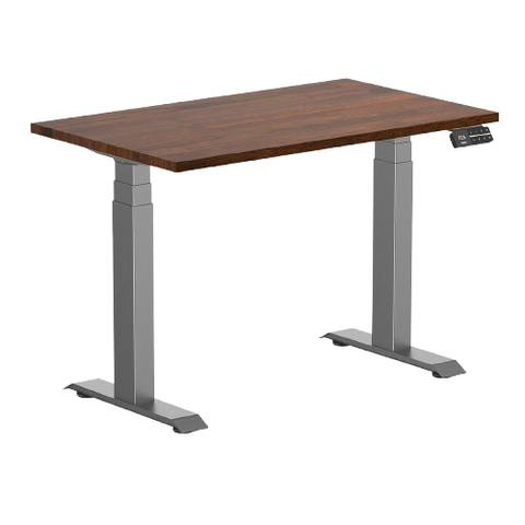 Desky Dual Mini Rubberwood Sit Stand Desk 100cm Red Walnut Desktop and Space Grey Frame