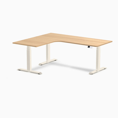 Desky L-Shape Melamine Sit Stand Desk 180cm - Left Return Sublime Teak Top and Wheat Leg