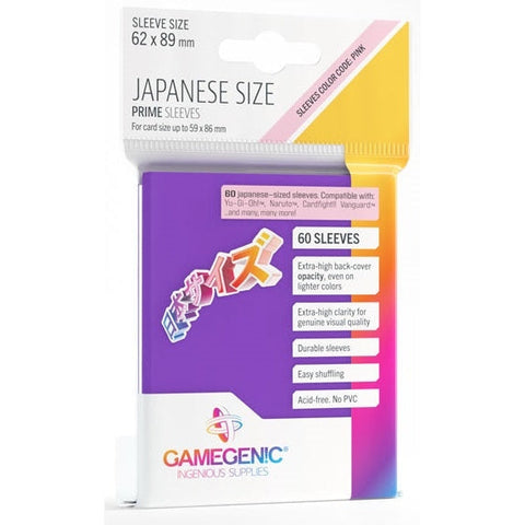 Gamegenic Prime Japanese Sized Sleeves - Size Code PINK - Sleeve Colour Purple 62mmx89mm 60 Sleeves Per Pack