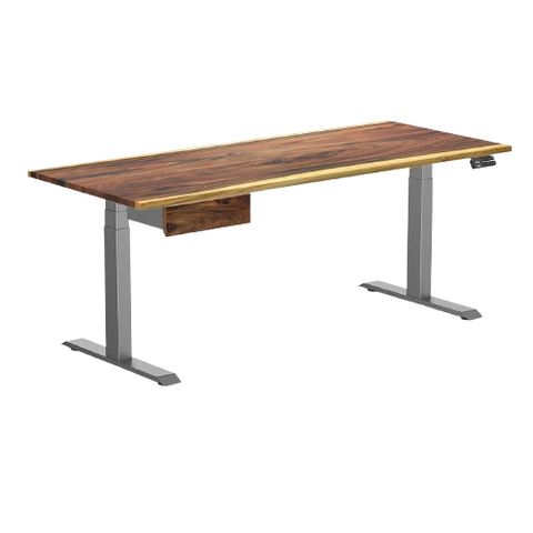 Desky Dual Hardwood Standing Desk With Drawer 180cm Saman Desktop and Space Grey Frame