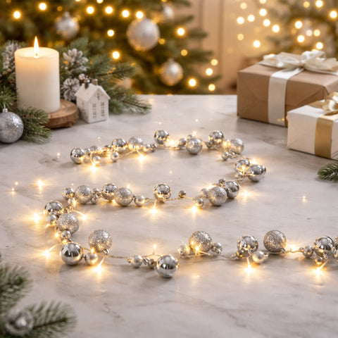 Lexi Lighting 2.1M Light Up Bauble Garland - Silver