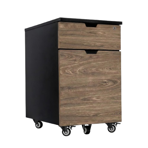Desky Minimal Wooden Filing Cabinet - Black / Natural Walnut Melamine