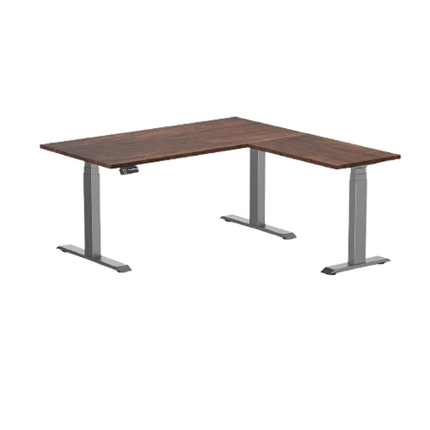Desky Bamboo L-Shape Sit Stand Desk - 150 x 155 cm American Rustic Pine Top and Space Grey Leg