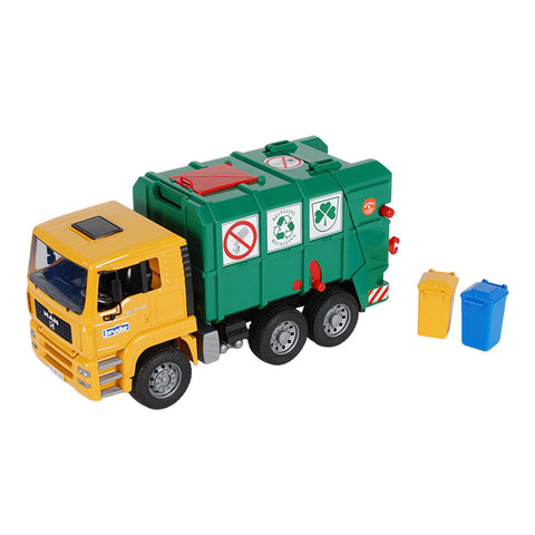 Bruder 1:16 Commercial MAN TGA Garbage Rear Loading Yellow Green Truck Model