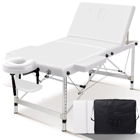 ALFORDSON Massage Table 3 Fold 75cm Foldable Portable Aluminium Lift Up Bed Desk (White)