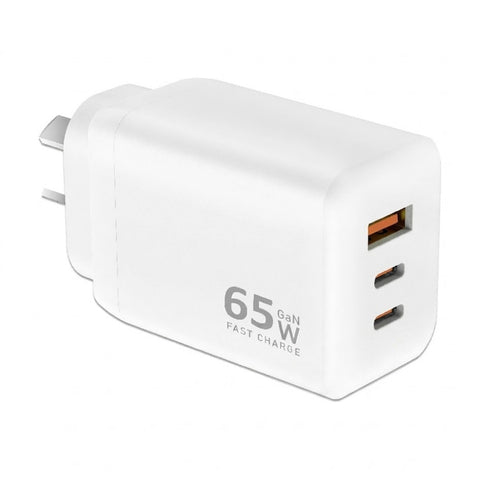 Sansai 65W GaN Charger Fast 3-Port USB-C USB-A Charging Travel Adapter