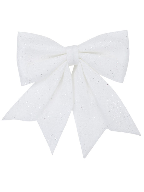 Christmas Warehouse - DECRB101 White Glitter & Sequin Adorned Timeless Monumental Bow | 40cm White with Silver