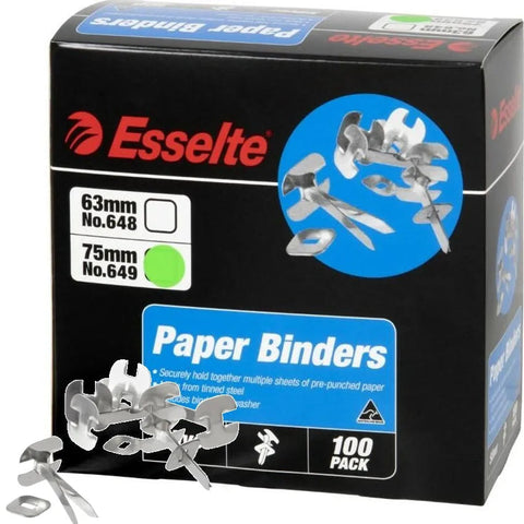 Esselte Paper Binders 75mm No.649 Silver Box 100