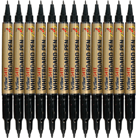 Artline 541T Dual Nib Whiteboard Markers - Black (Box 12)