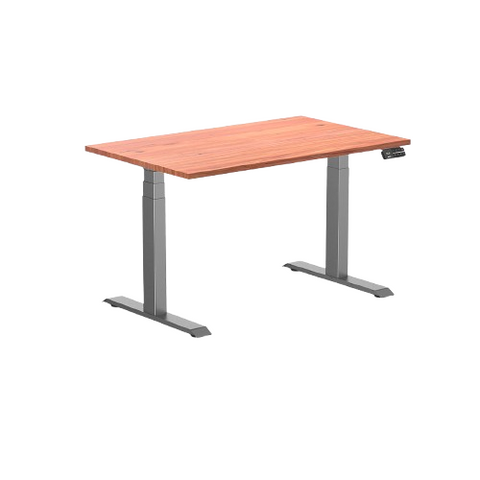 Desky Dual Softwood Sit Stand Desk 120cm Red Cedar Desktop and Space Grey Frame