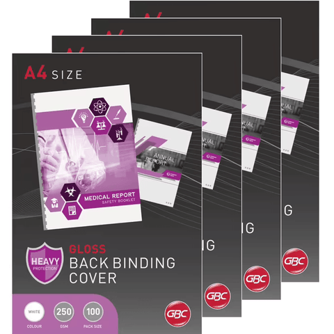 GBC 4 Pack 100 Sheets Ibico Binding Covers Gloss 250GSM A4 (White)