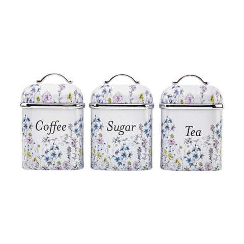 Laura Ashley 3pc Elveden Tea Coffee Sugar Canister Set Wild Meadow 200ml