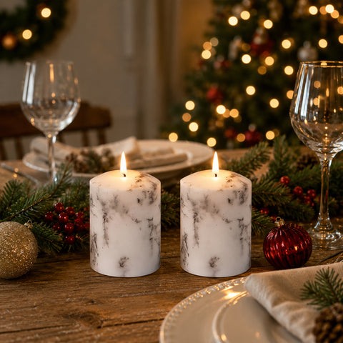 Lexi Lighting Set of 2 LED Marble Effect Wax Pillar Candles - Small