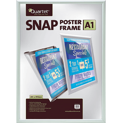 Quartet Instant Poster Snap Insert Frame A1 Silver Border Aluminium Wall Mount