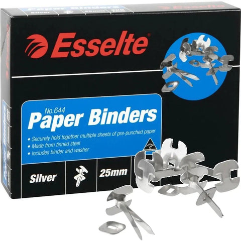 Esselte Paper Binders 25mm No. 644 Silver Box 200