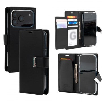 Goospery Rich Diary for iPhone 17 Pro Max - Black, Non-Magsafe
