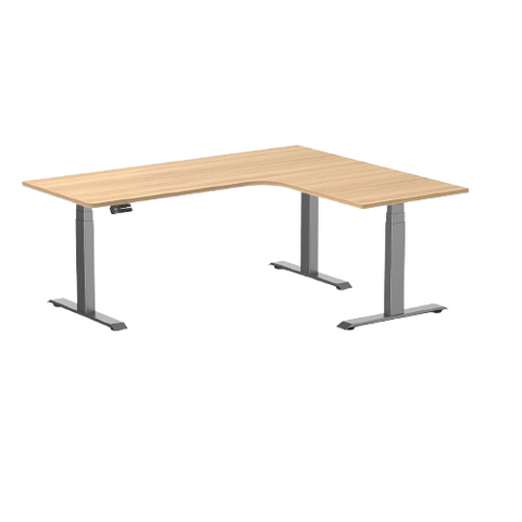 Desky L-Shape Melamine Sit Stand Desk 180cm - Right Return Sublime Teak Top and Space Grey Leg