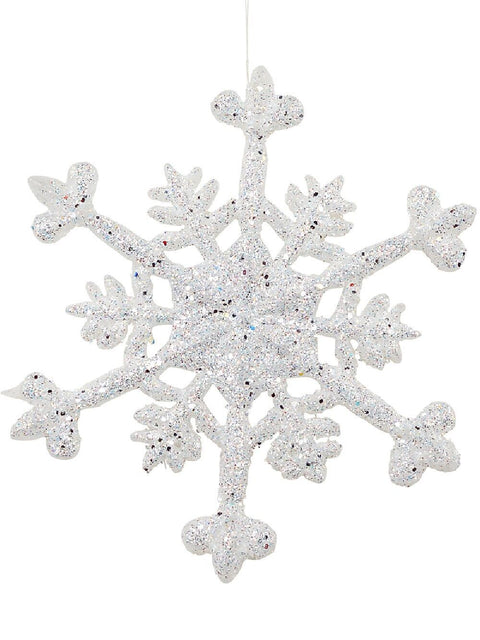 Christmas Warehouse - DECRH935 Silver Dusted Frost Snowflake Whimsical Essential Ornament | 12cm White
