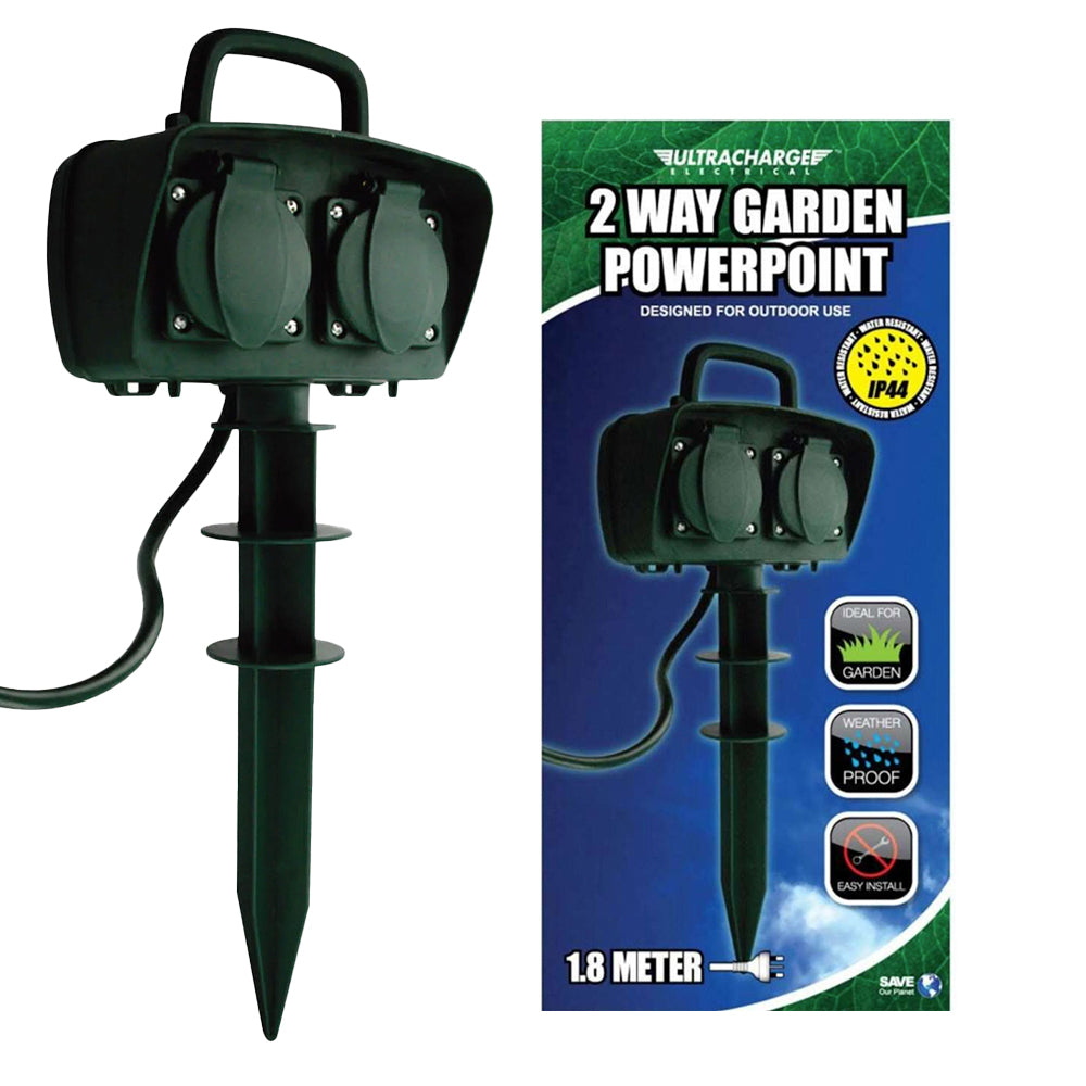 Ultracharge Garden Outdoor Power Board 2Socket 1m Cord Extension