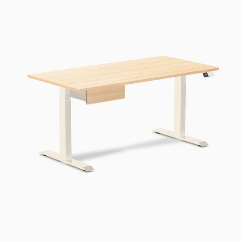 Desky Dual Hardwood Standing Desk With Drawer 150cm Maple Desktop and Wheat Frame