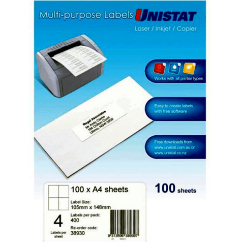 UNISTAT #FSC LIP LABEL 4UP 105X148MM [100-Pieces]