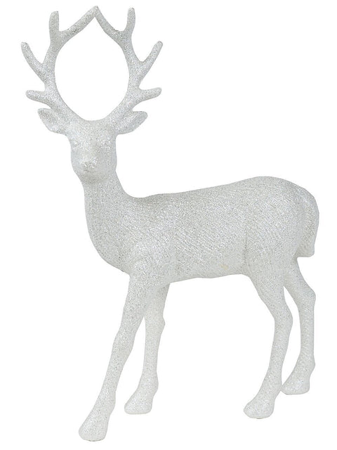 Christmas Warehouse - ORNM2301 32cm White & Silver Glitter Standing Reindeer Ornament White with Silver