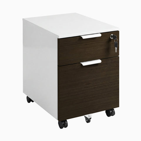 Desky Minimal Filing Cabinet - White / Dark Bamboo